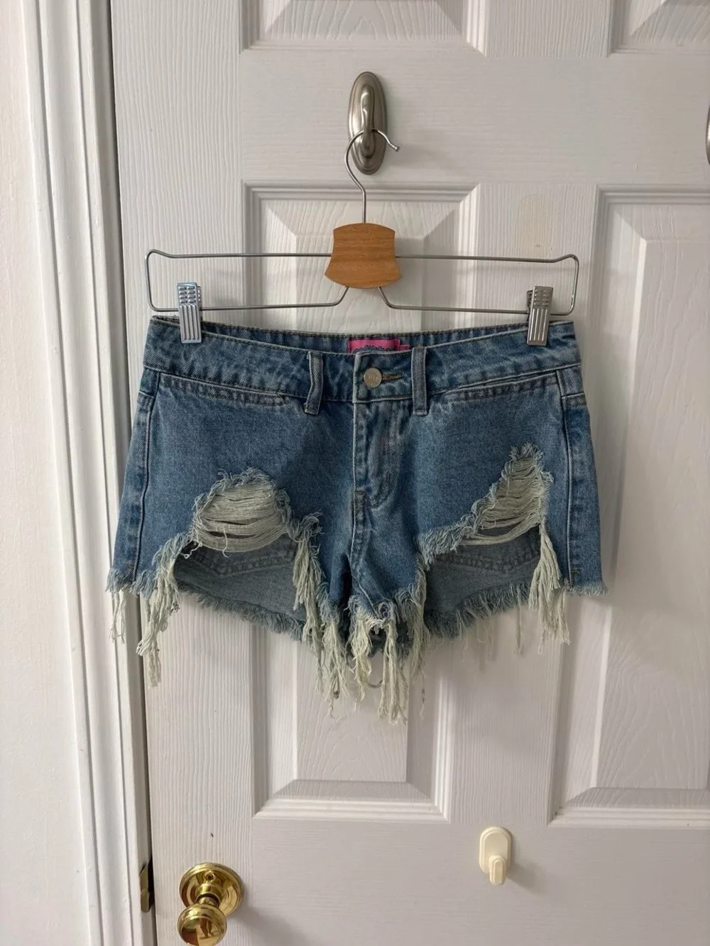 Edikted Distressed Light Blue Denim Cutoff Shorts